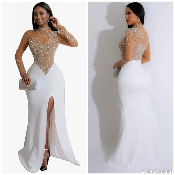 Luxury Sparkle See-Thruogh Mesh Pearls Diamonds
Long Maxi Party New Year Dress - Picture 1 of 15